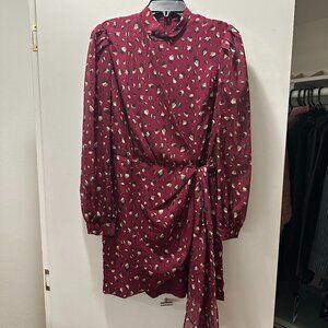 Bardot Long Sleeve Dress in Burgundy- XS
